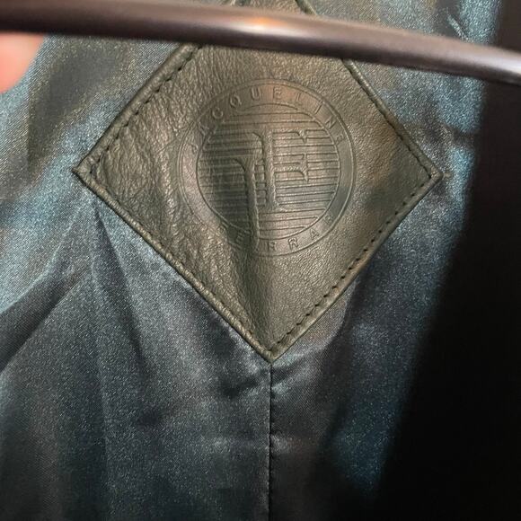 VTG Green 100% Leather Trench Coat Jacqueline Ferrar Forest Green SZ LARGE EUC - Picture 6 of 12